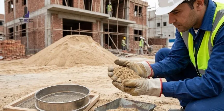 Construction engineer inspecting foundation reinforcement at a house construction site in Lahore