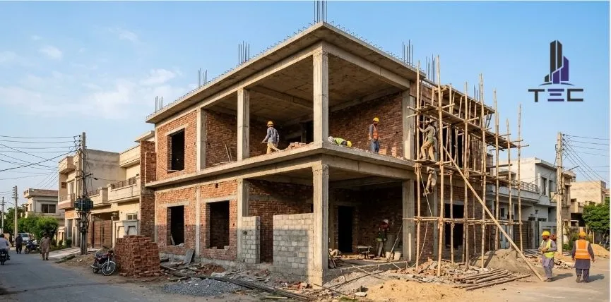 grey structure construction in Lahore